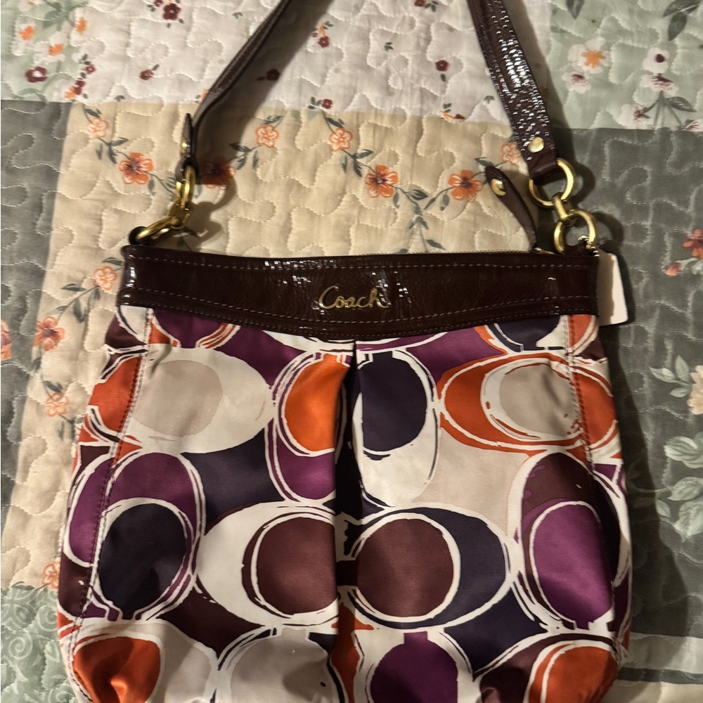 Coach Purple and Orange Patterned Shoulder Bag